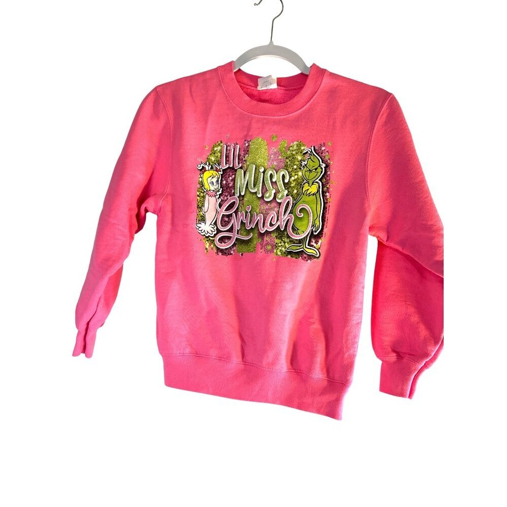 Port & Company Girls Sweat Shirt Graphic Grinch Christmas Pink Multi Size Youth